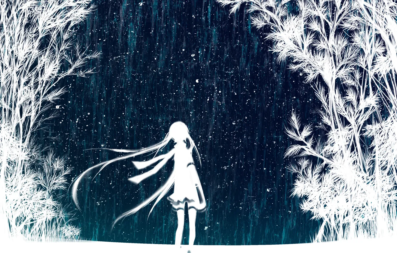 Photo wallpaper the sky, girl, stars, trees, night, art, vocaloid, hatsune miku