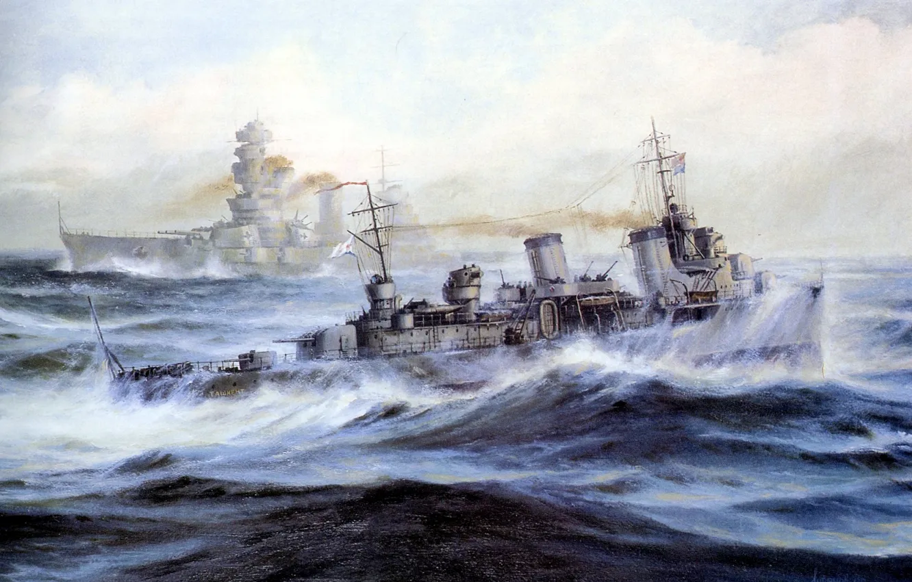 Photo wallpaper sea, wave, squirt, ship, oil, picture, art, Navy