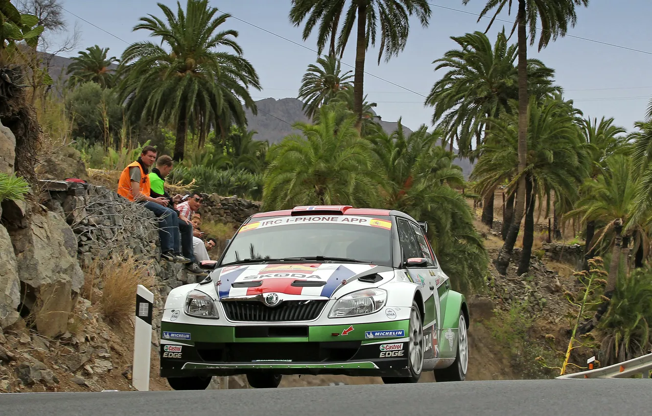 Photo wallpaper auto, trees, race, sport, people, Rally, Rally, Skoda