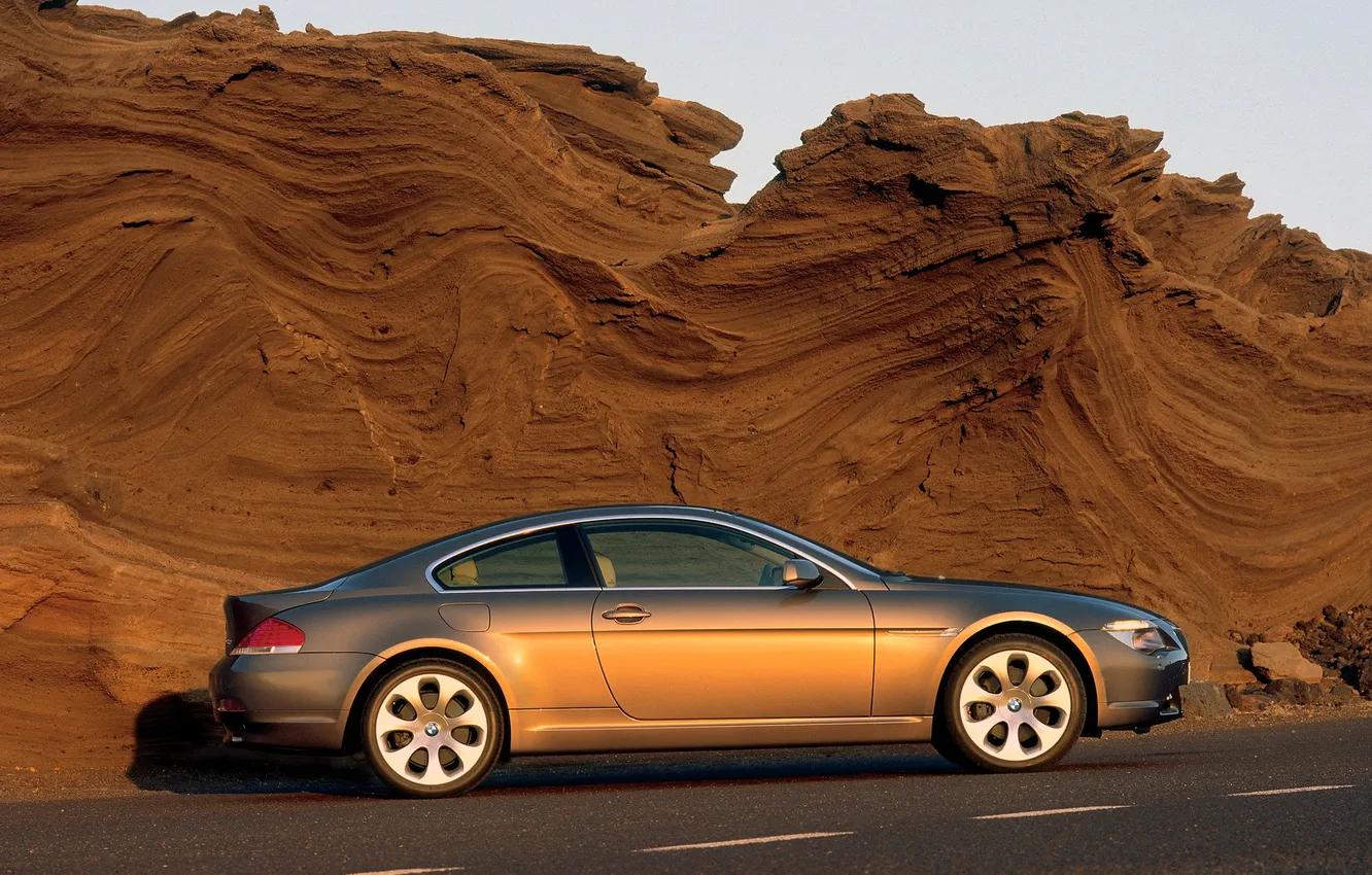Photo wallpaper road, rocks, BMW, silver, BMW, highway, E63, BMW E63