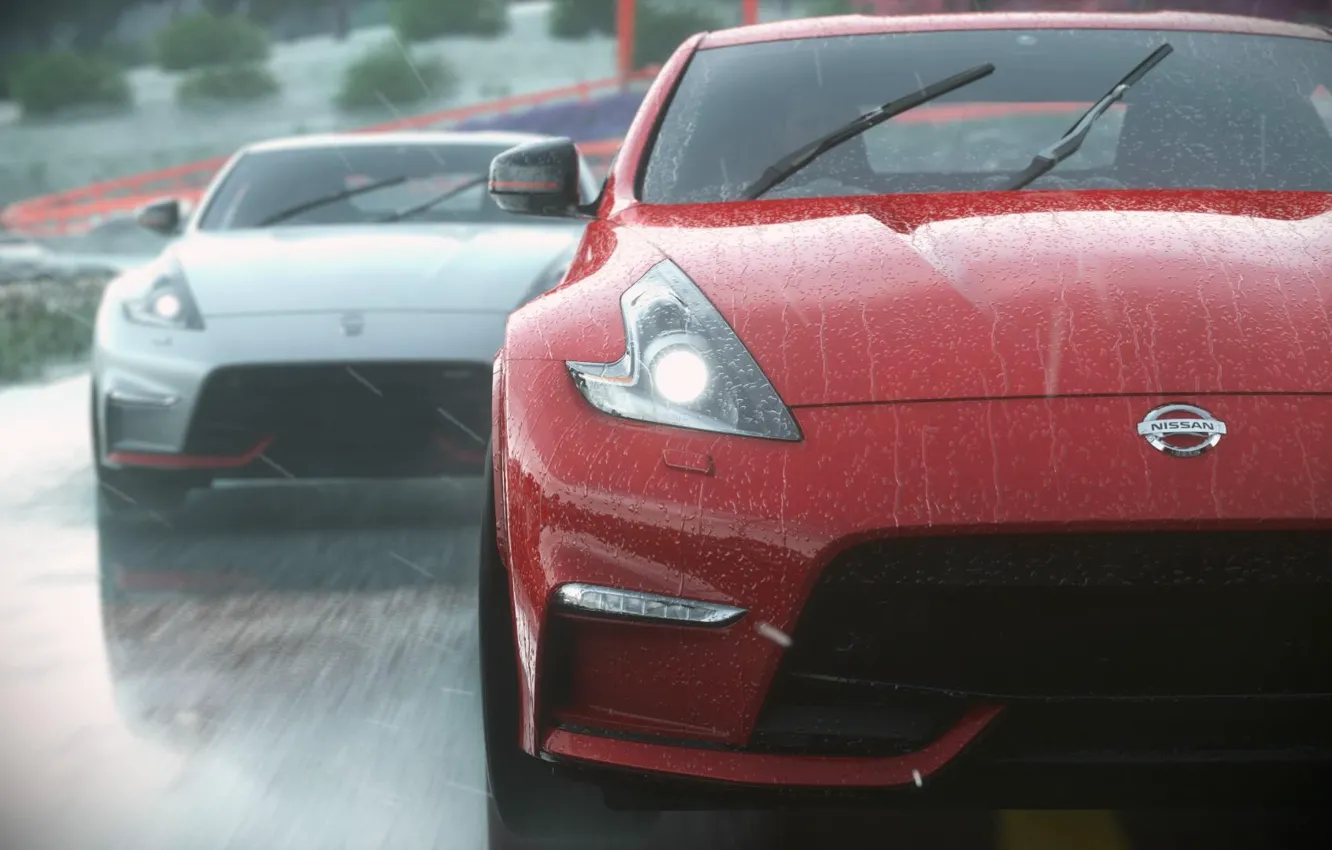 Photo wallpaper rain, race, the game, race, Nissan, rain, race, 2014