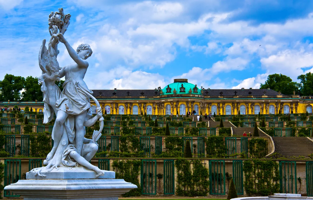 Photo wallpaper Germany, stairs, architecture, Palace, sculpture, Potsdam, Sanssouci Palace