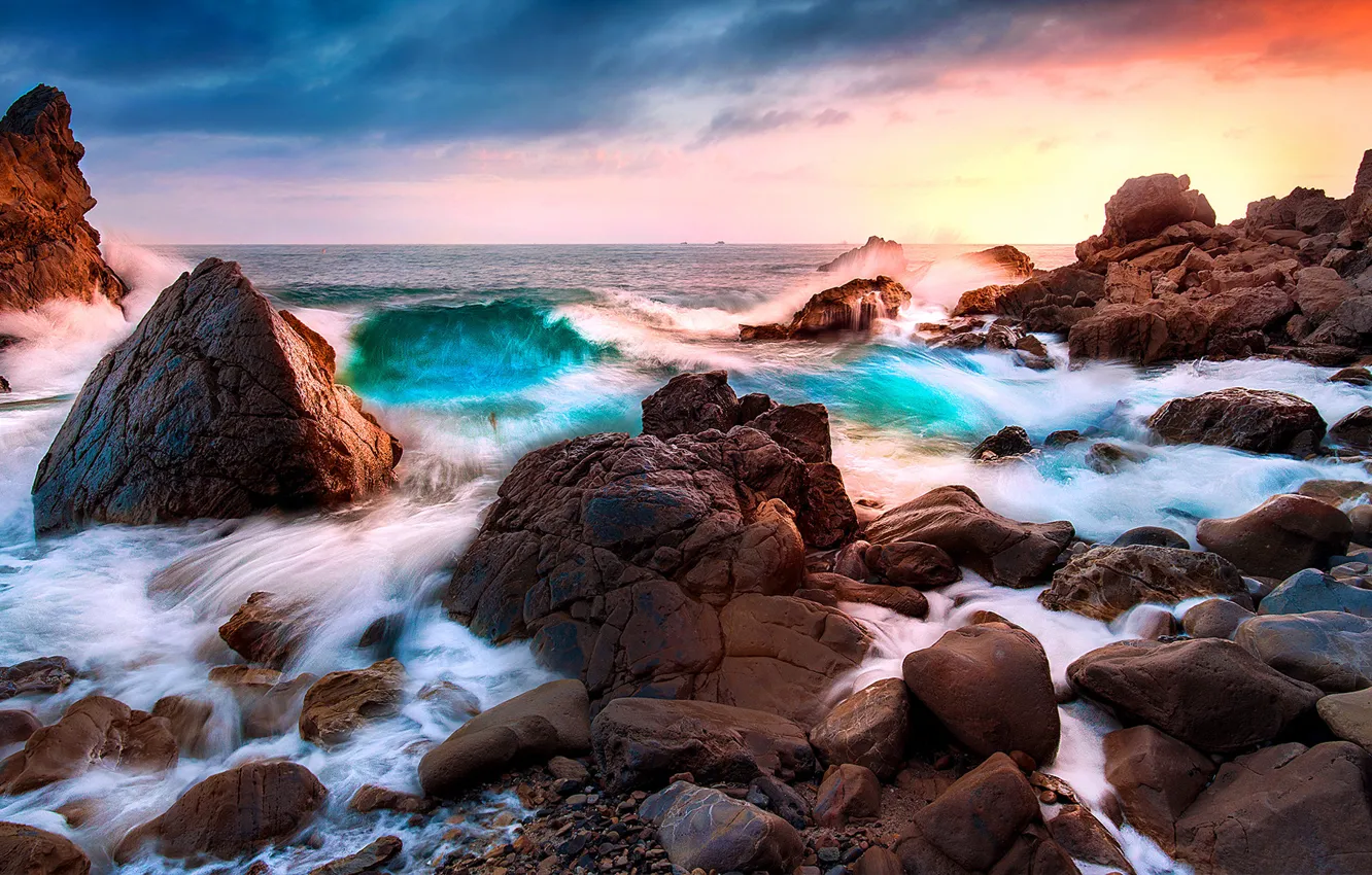 Photo wallpaper sea, wave, nature, rocks, shore