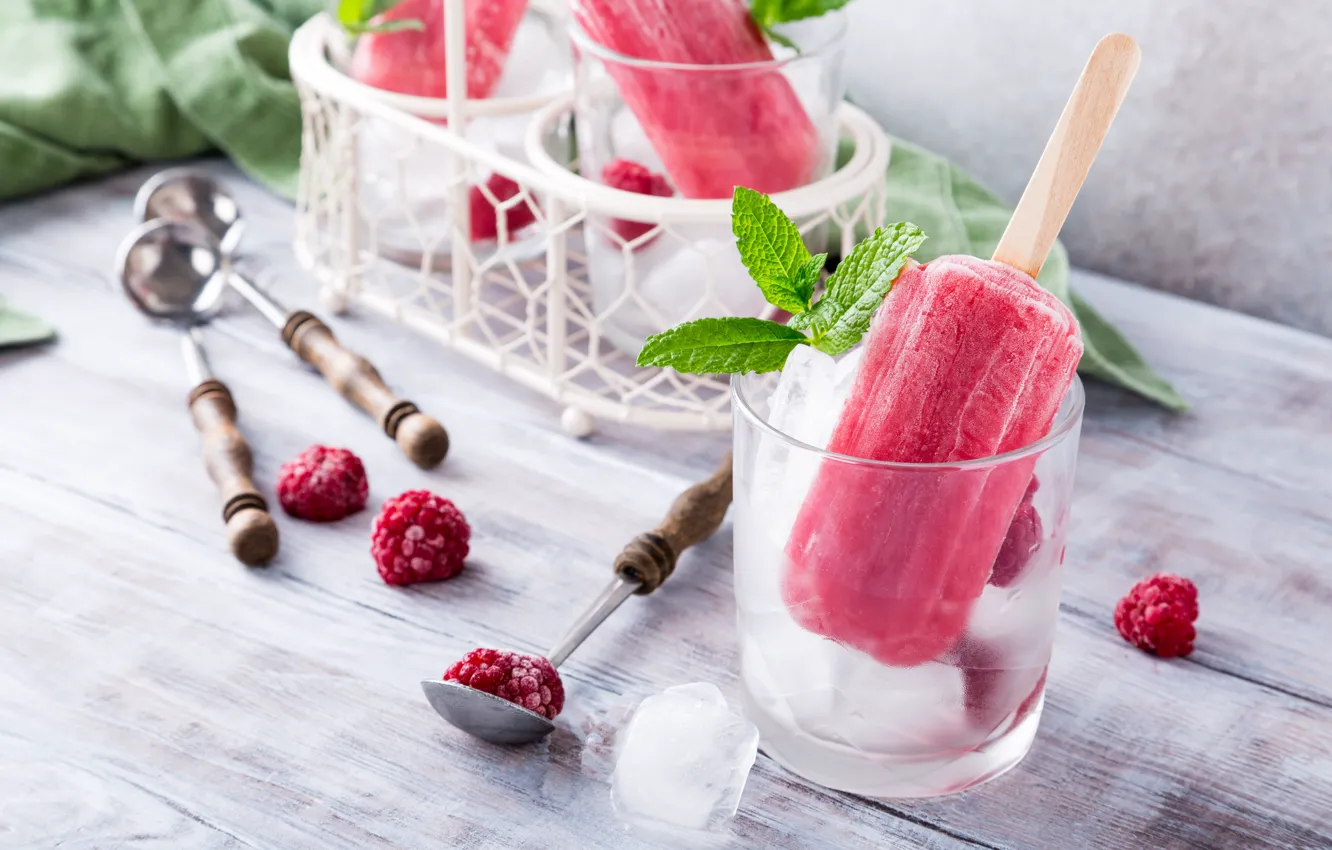 Photo wallpaper raspberry, ice cream, dessert, berry, Iryna Melnyk
