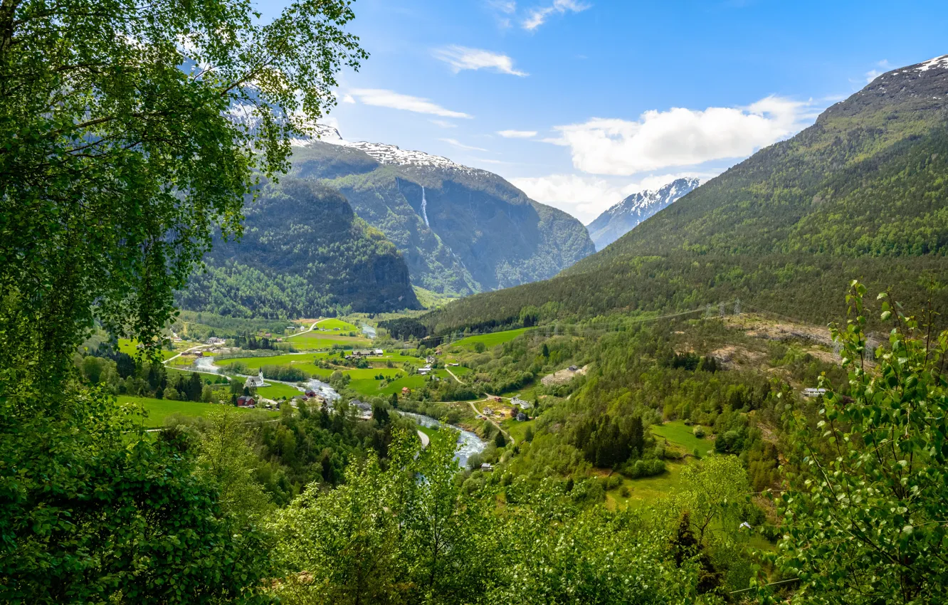 Photo wallpaper Nature, Mountains, Forest, Norway, Landscape, Fortun