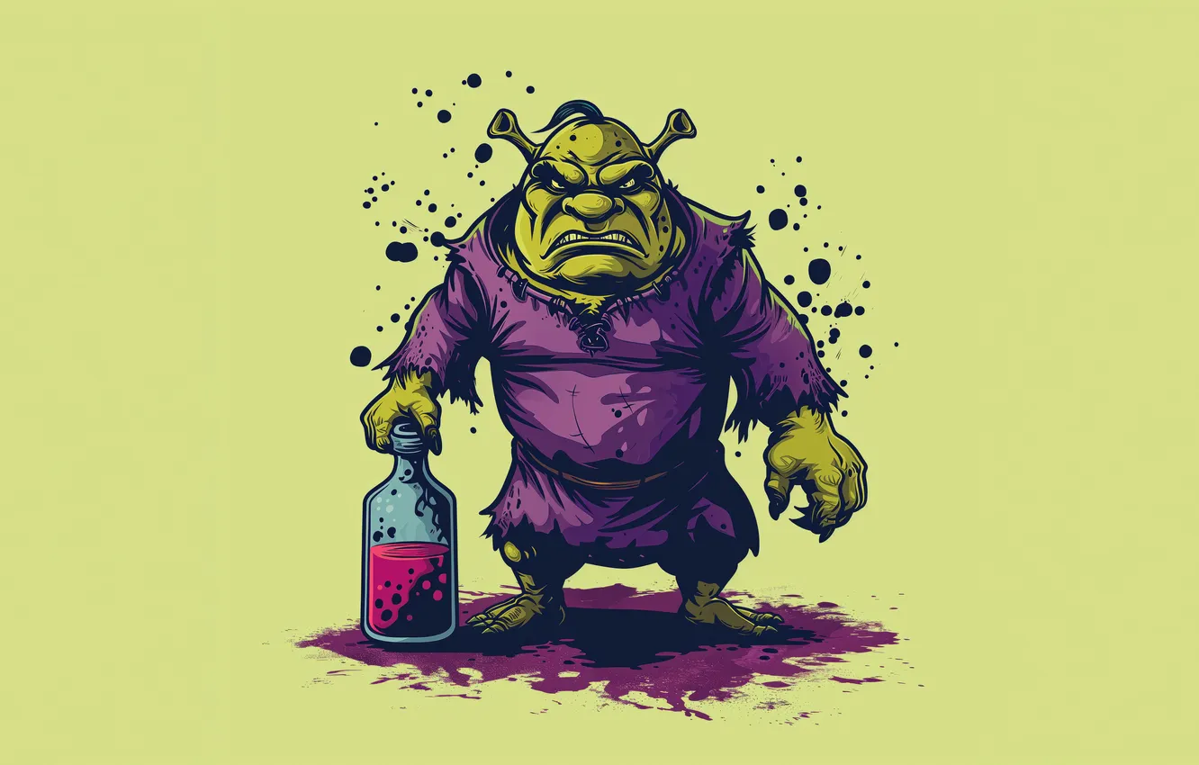 Photo wallpaper art, liquid, purple, angry, shrek