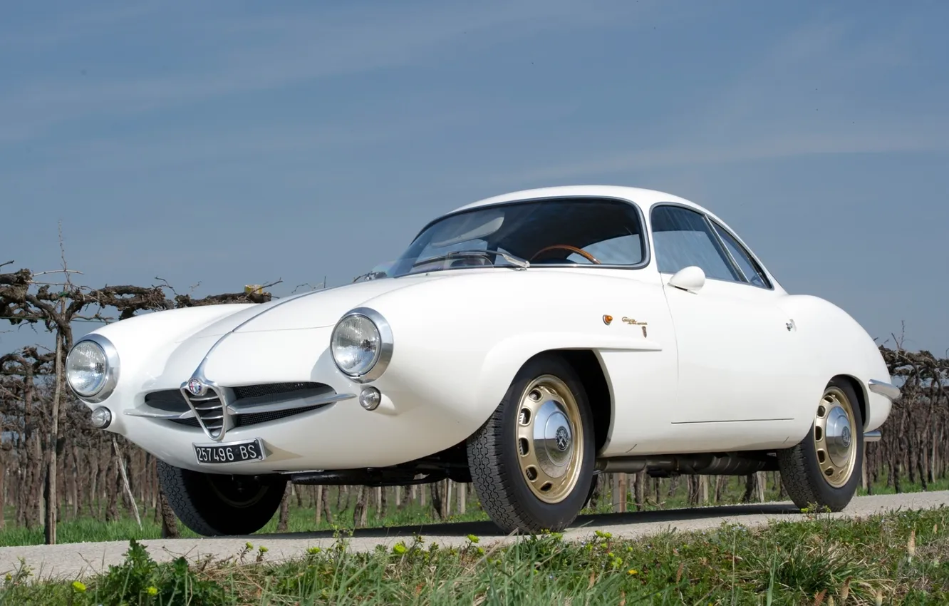 Photo wallpaper white, the sky, 1960, Alfa Romeo, classic, the front, Speciale, Juliet