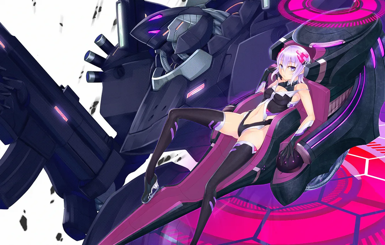 Photo wallpaper look, girl, weapons, robot, fur, art, pixiv fantasia, foot