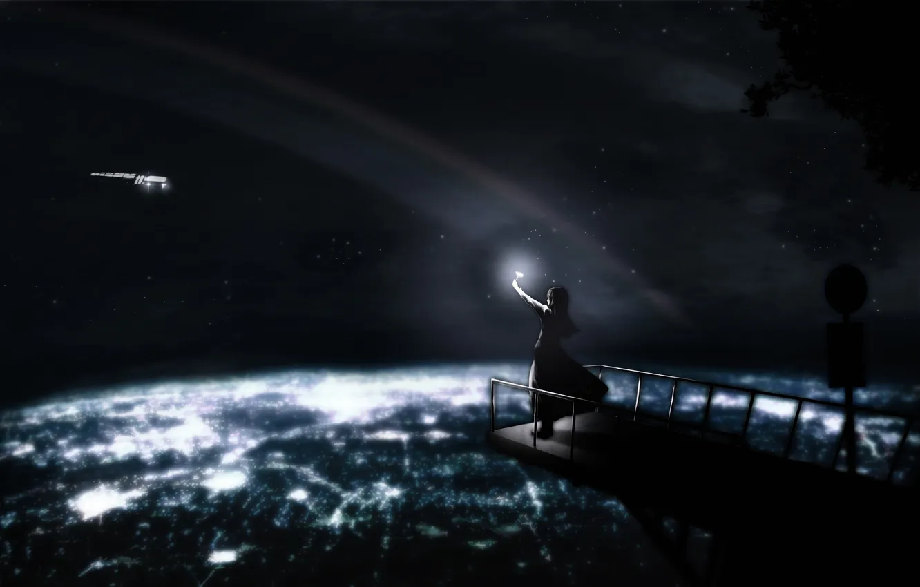 Photo wallpaper girl, light, flowers, the city, lights, sign, home, anime