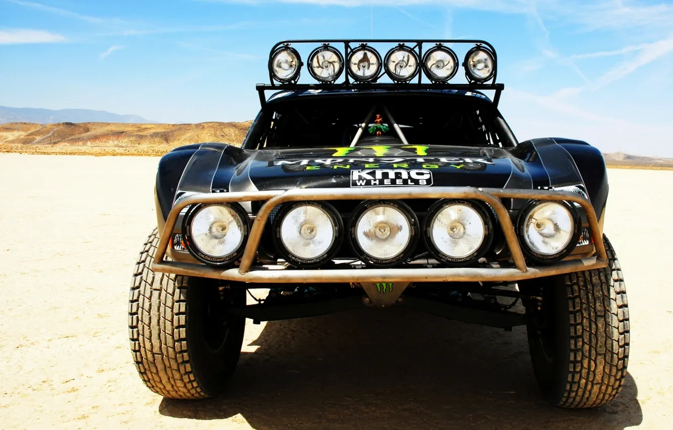 Photo wallpaper auto, black, desert, lights, monster, The hood, SUV, the front
