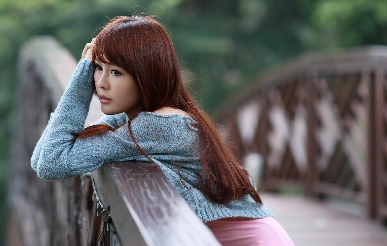 Photo wallpaper look, girl, brown hair, Asian