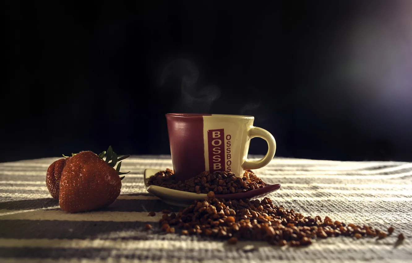 Photo wallpaper coffee, food, strawberry