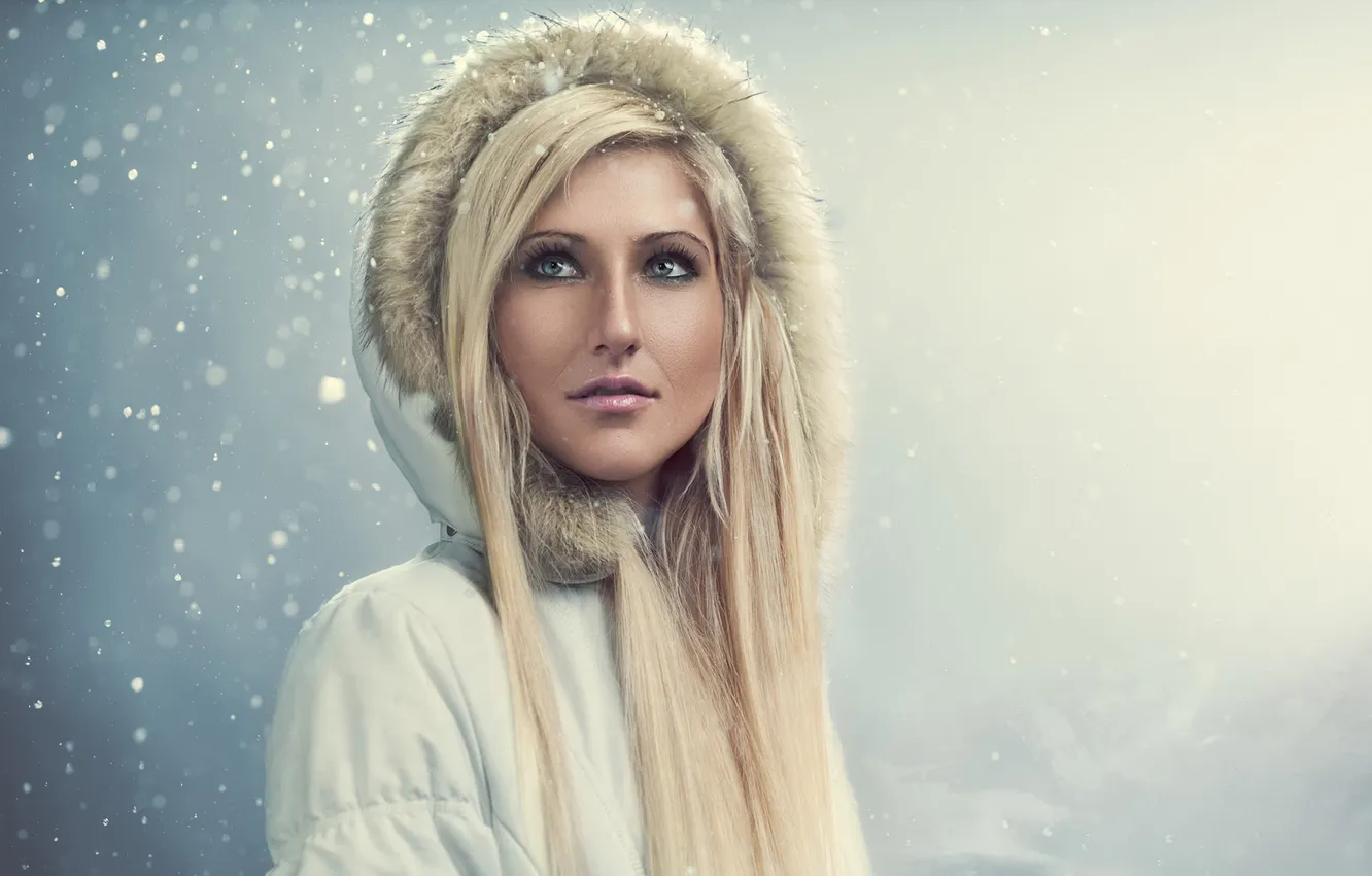 Photo wallpaper winter, look, snow, portrait