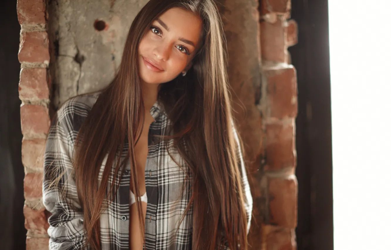 Photo wallpaper girl, face, smile, hair, Darina