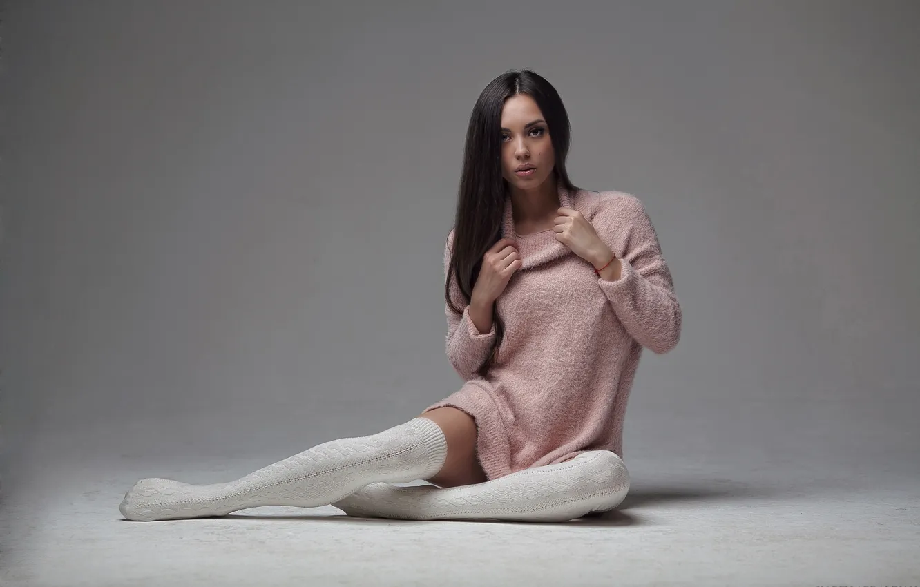 Photo wallpaper look, girl, pose, background, feet, Golf, sweater, Karen Abramyan