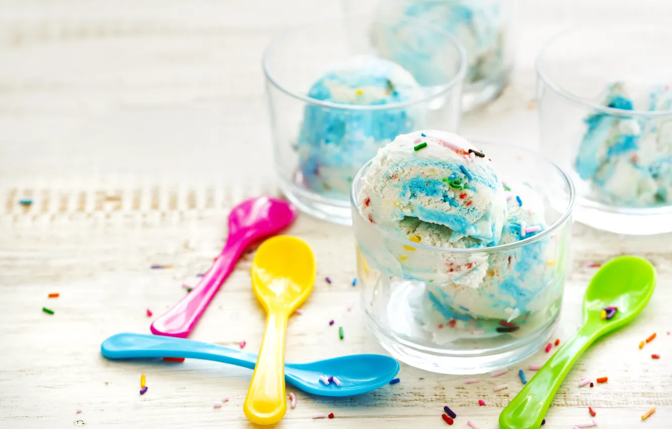 Photo wallpaper ice cream, dessert, blue, color, ice cream, bowl