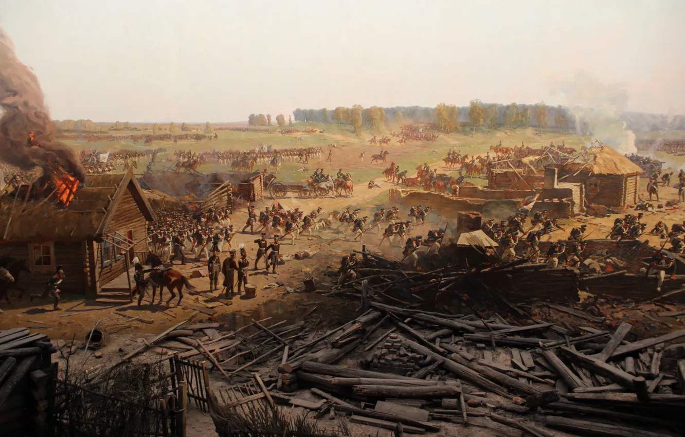 Photo wallpaper horse, smoke, home, picture, battle, soldiers, fragment, the Frenchman