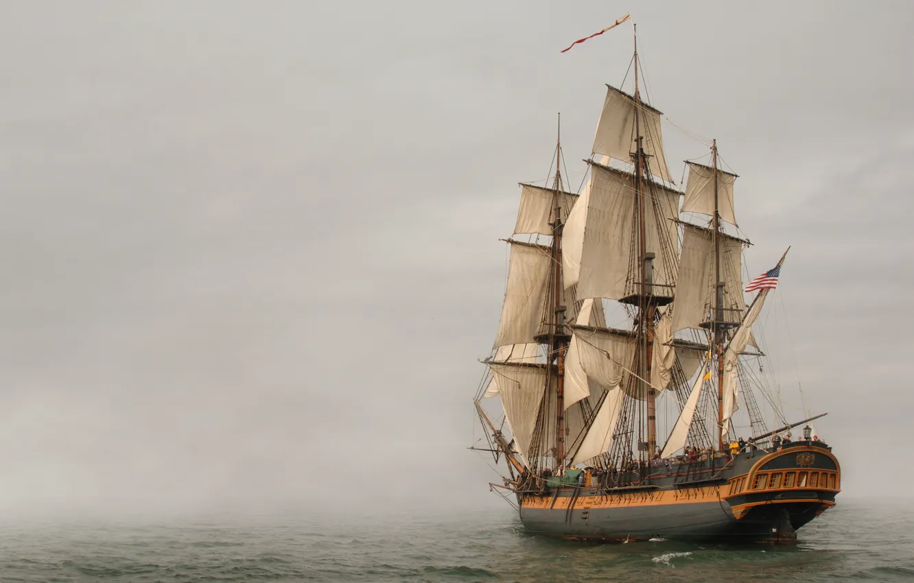 Photo wallpaper sea, fog, sailboat, frigate