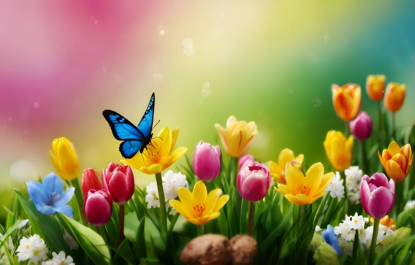 Photo wallpaper field, flowers, spring, colorful, flowering, flowers, spring, bright