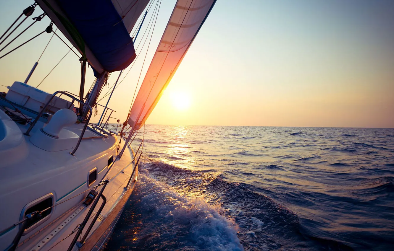 Photo wallpaper sea, the sun, the way, the wind, morning, yacht, sail