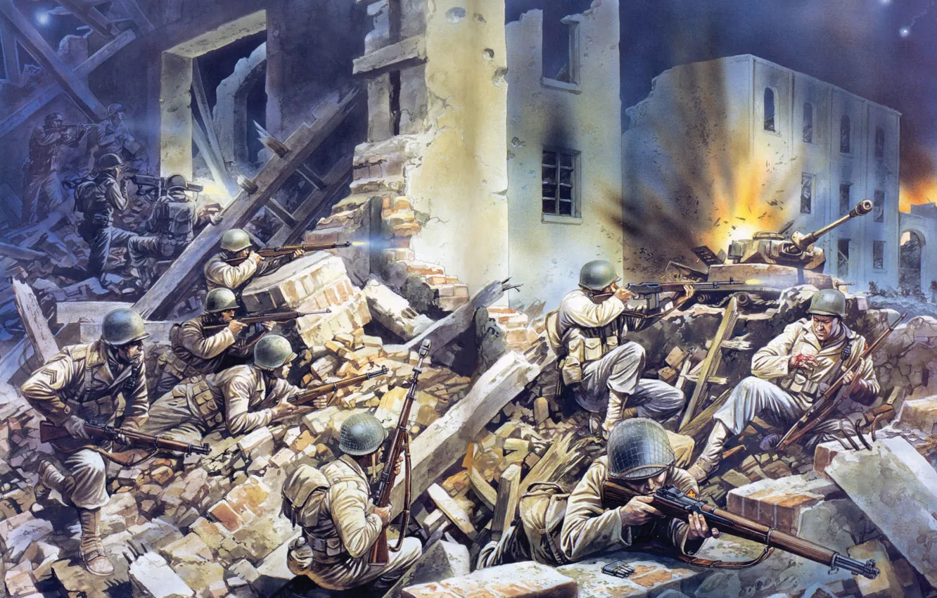 Photo wallpaper art, soldiers, shelf, the battle, fighting, plant, WW2., battalion