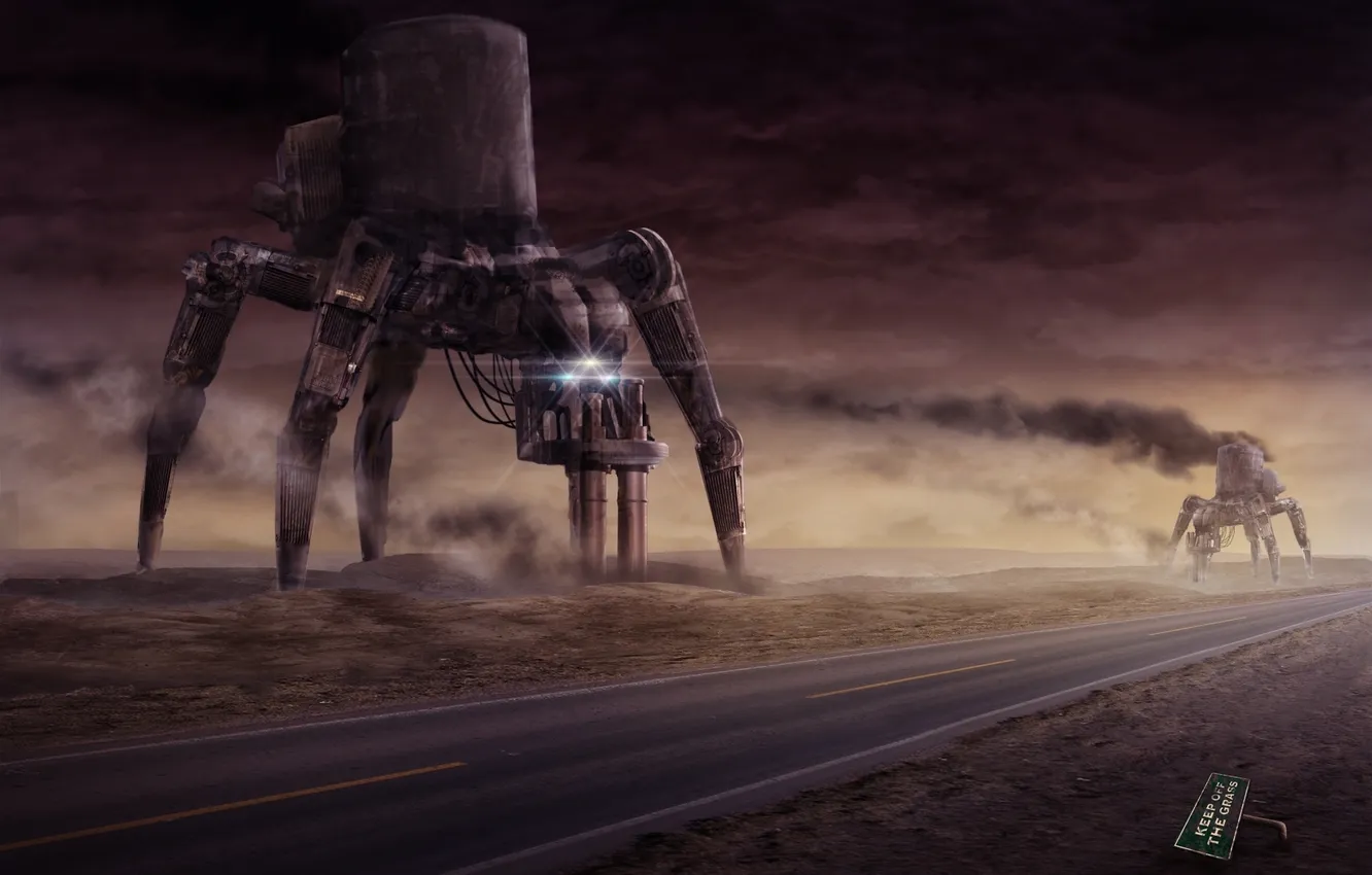 Photo wallpaper road, robot, spider, America, The Driller