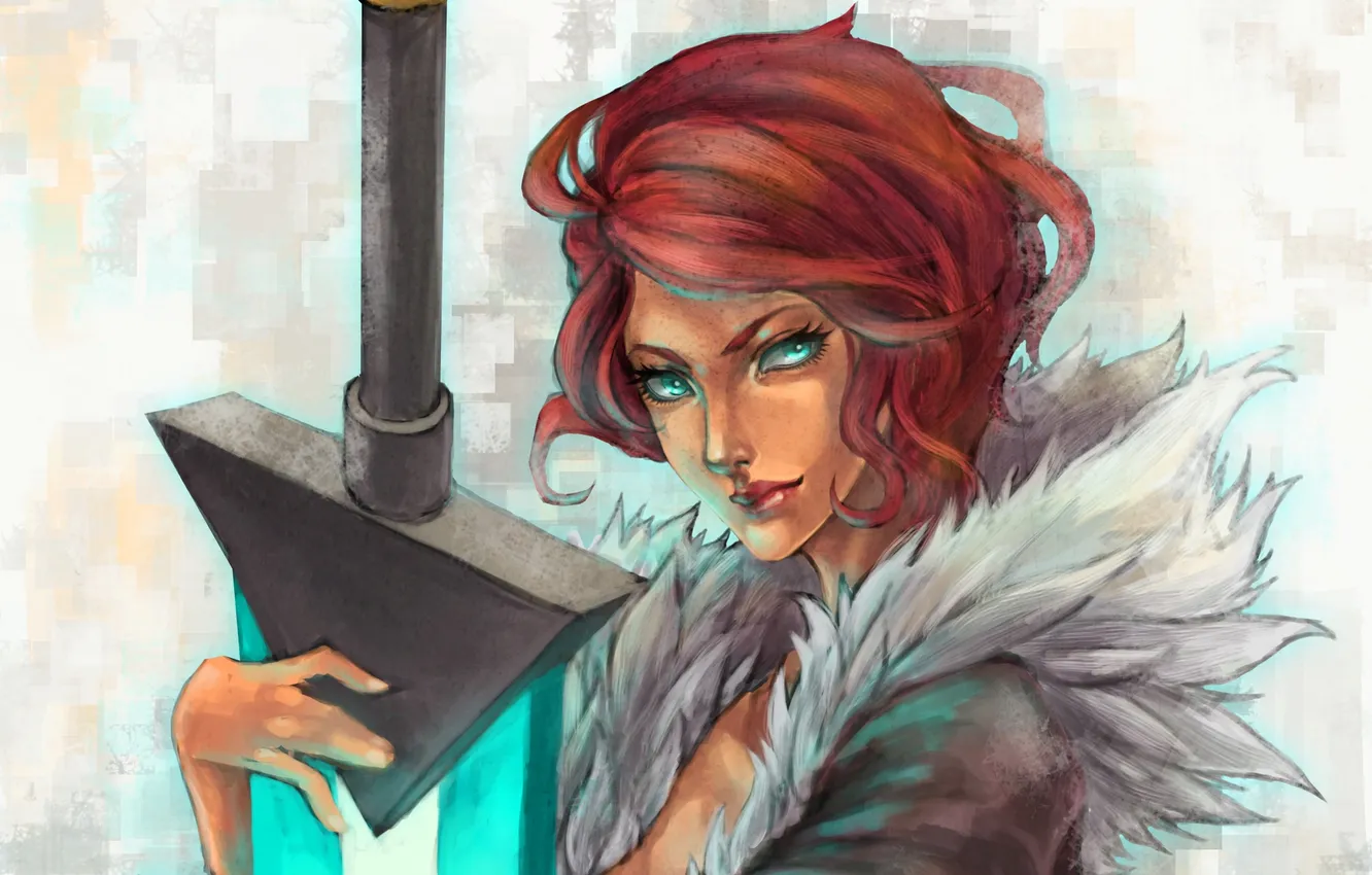 Photo wallpaper girl, sword, art, red, Transistor, MonoriRogue