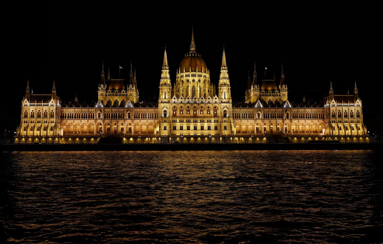 Photo wallpaper water, night, Hungary, Budapest
