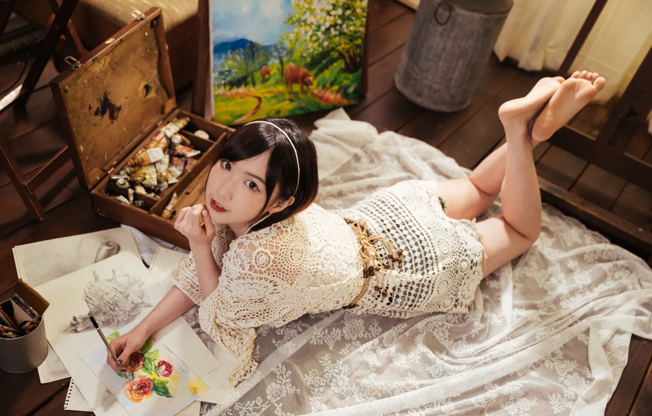 Photo wallpaper girl, paint, Asian