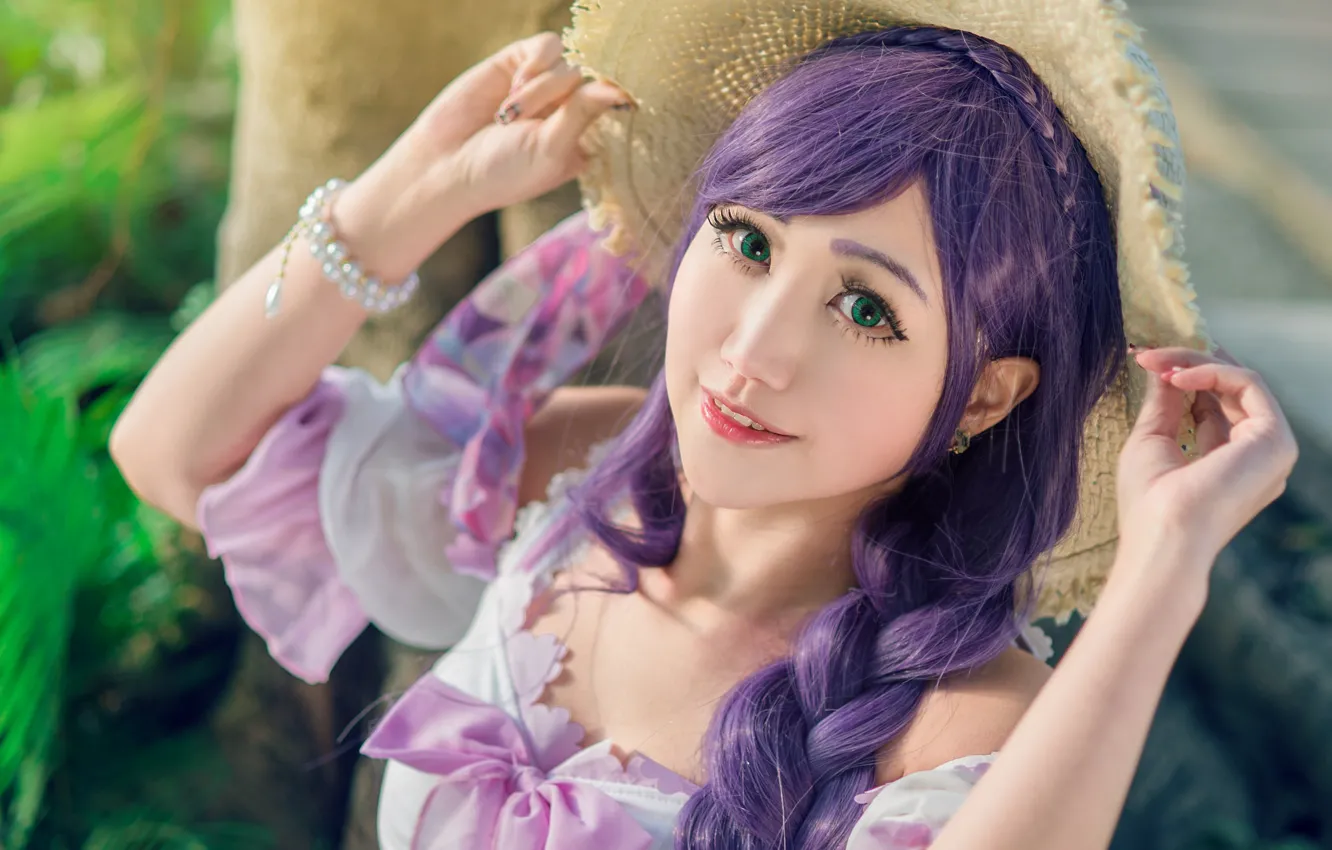 Photo wallpaper eyes, look, girl, nature, face, eyelashes, smile, style