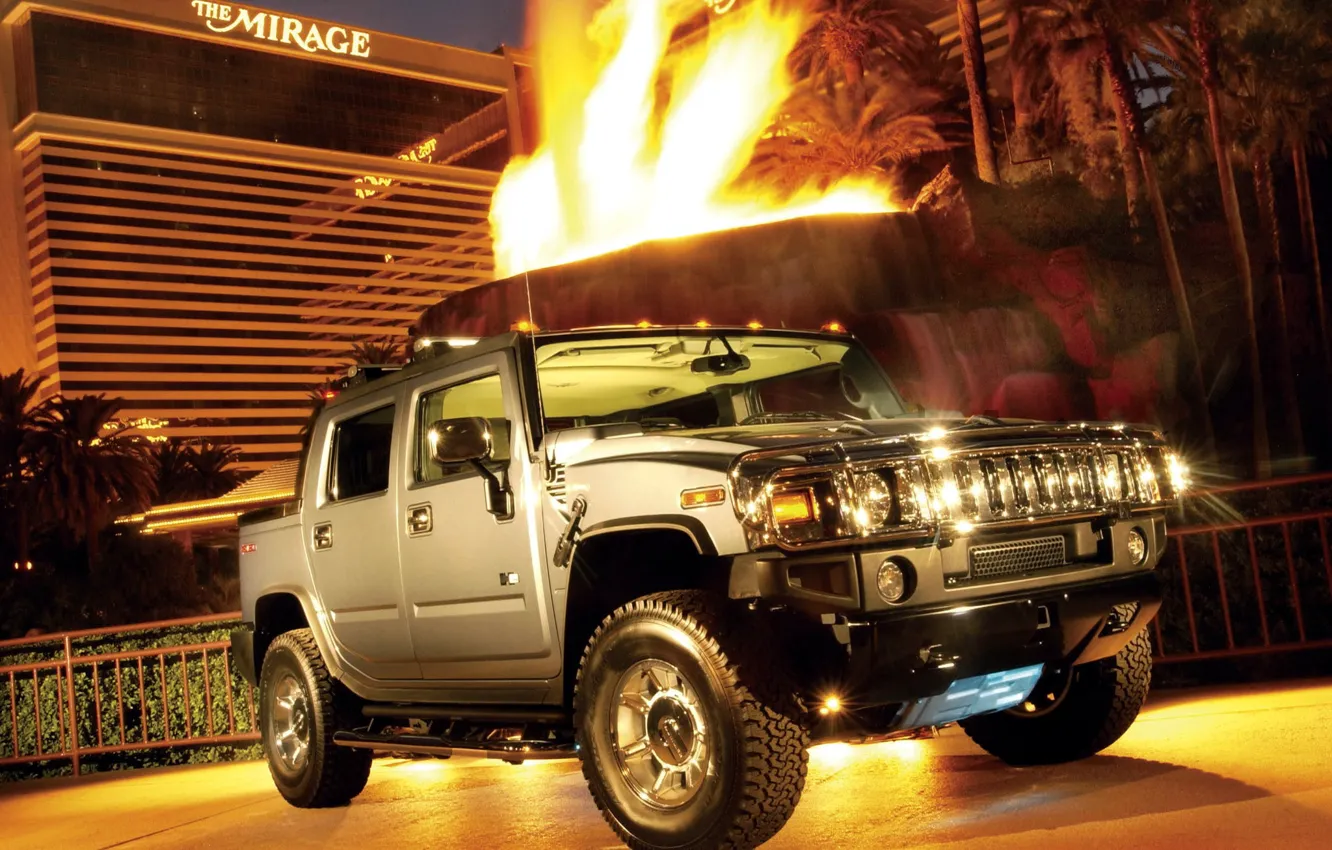Photo wallpaper auto, Hummer, cafe, mirage