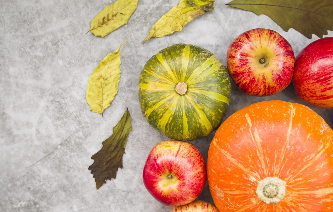 Photo wallpaper autumn, apples, fruit, pumpkin
