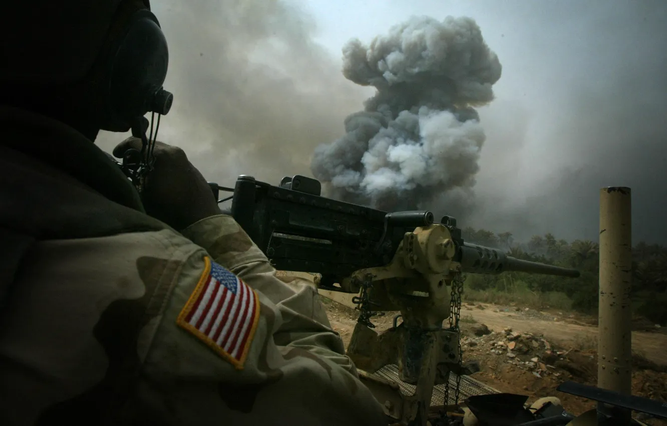 Photo wallpaper the explosion, machine gun, shootout, usa, the convoy, Iraq