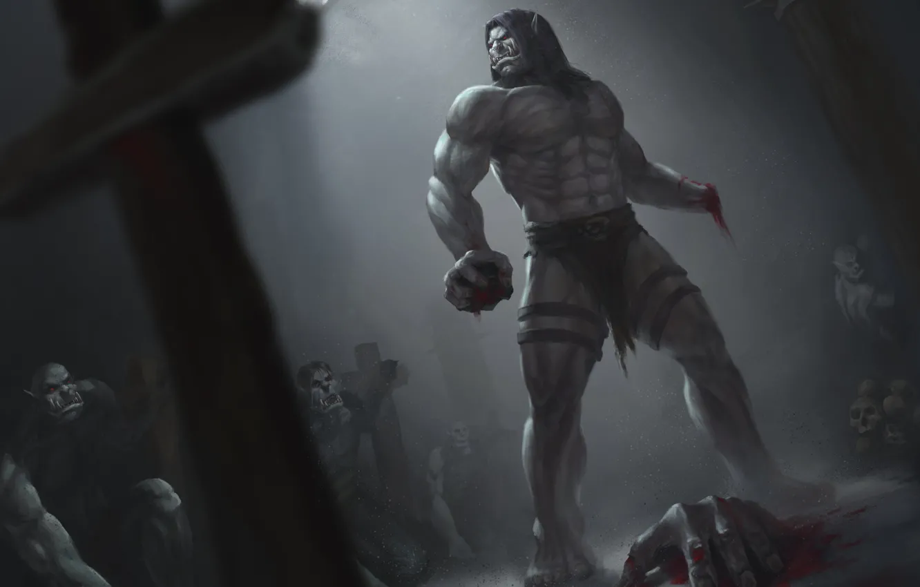 Photo wallpaper blood, dark, hands, World of Warcraft, Orc, warlords of draenor, Warchief, Kargath Bladefist