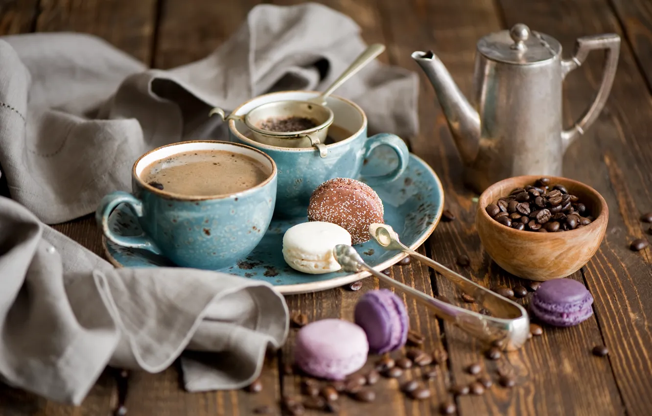 Photo wallpaper coffee, grain, cookies, Cup, still life, dessert, sweet, set