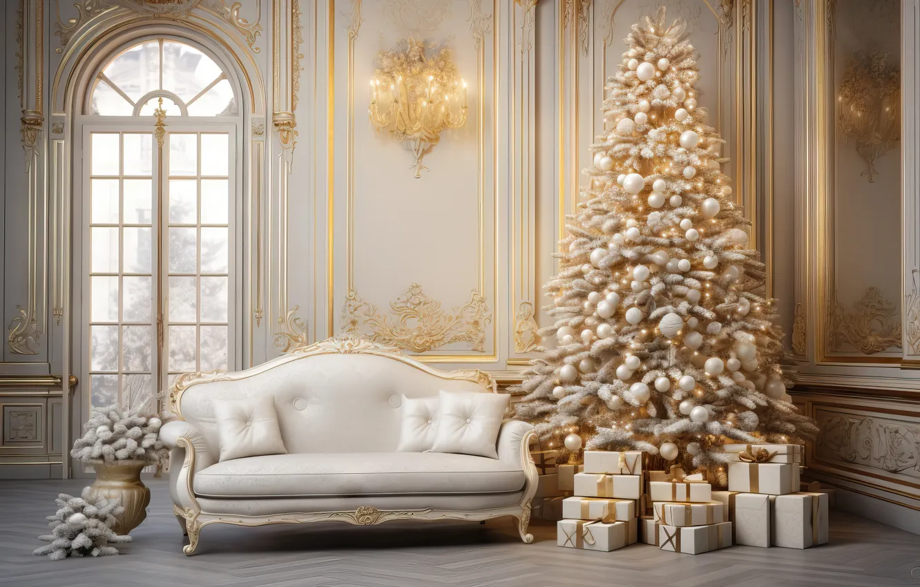 Photo wallpaper room, tree, new year, interior, Christmas, Christmas, view, tree