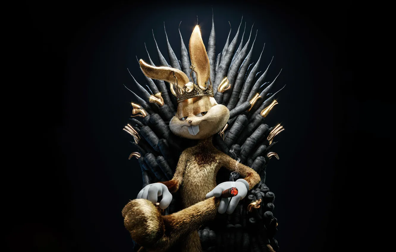Photo wallpaper rabbit, funny, sitting on throne