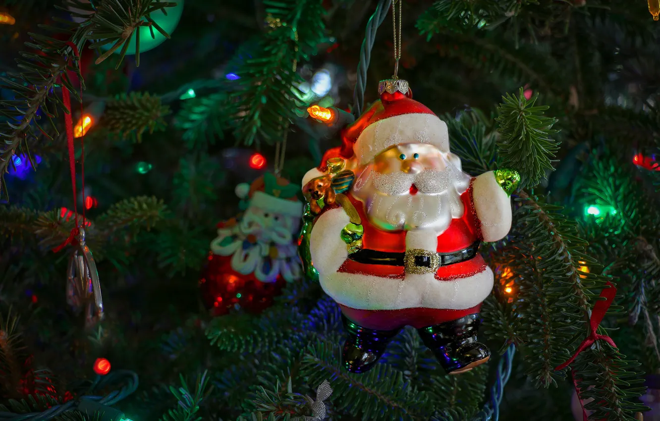 Photo wallpaper decoration, branches, holiday, toy, tree, new year, lights, Christmas