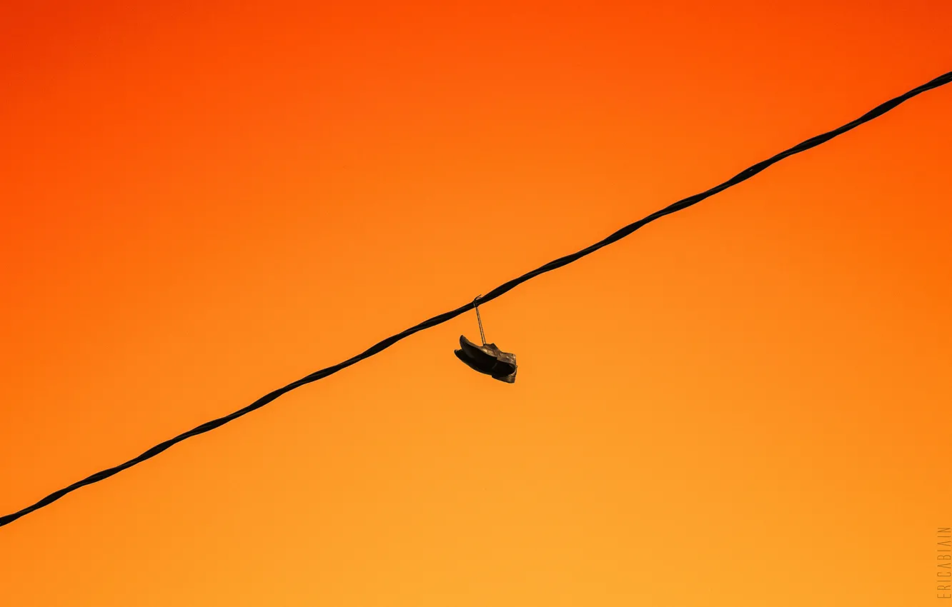 Photo wallpaper sunset, shoes, wire