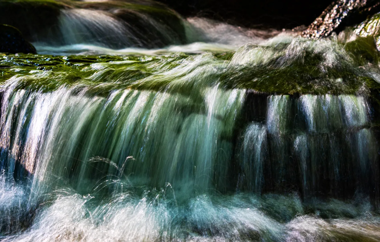 Photo wallpaper water, light, squirt, stream, stones, for, waterfall, stream