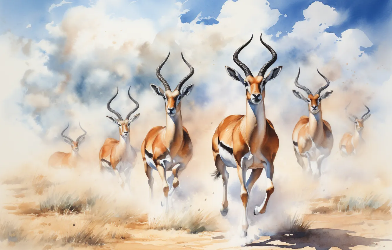 Photo wallpaper Dust, Art, Antelope, Front, Digital art, AI art, The Art of Artificial Intelligence, Neural network