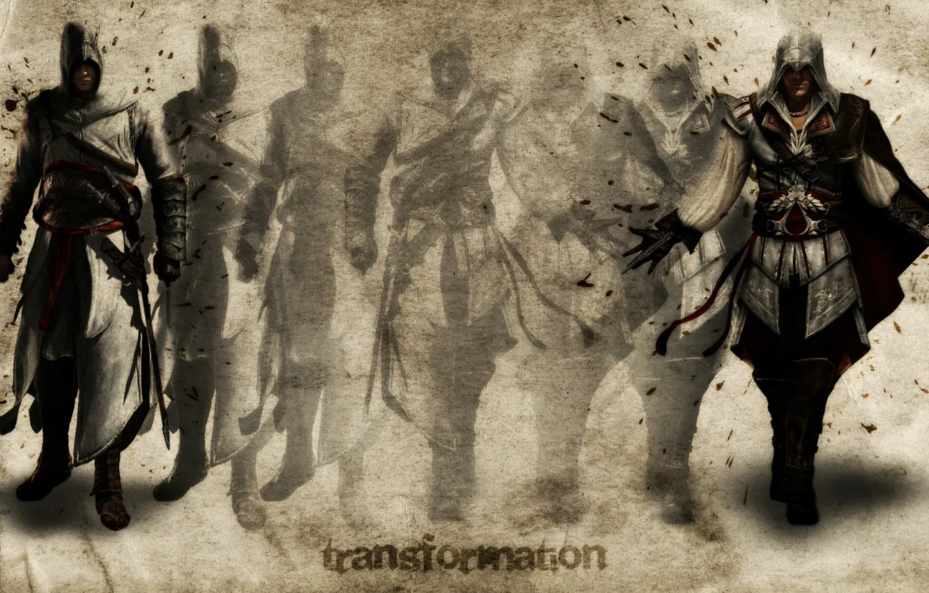 Photo wallpaper art, Altair, assassin's creed, transformation, Ezio, transformation