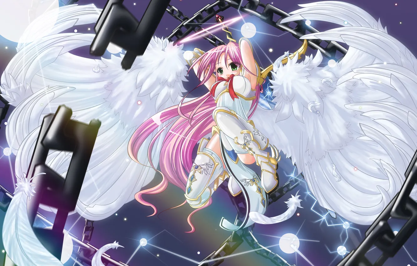 Photo wallpaper girl, jump, wings, angel, sword, chain