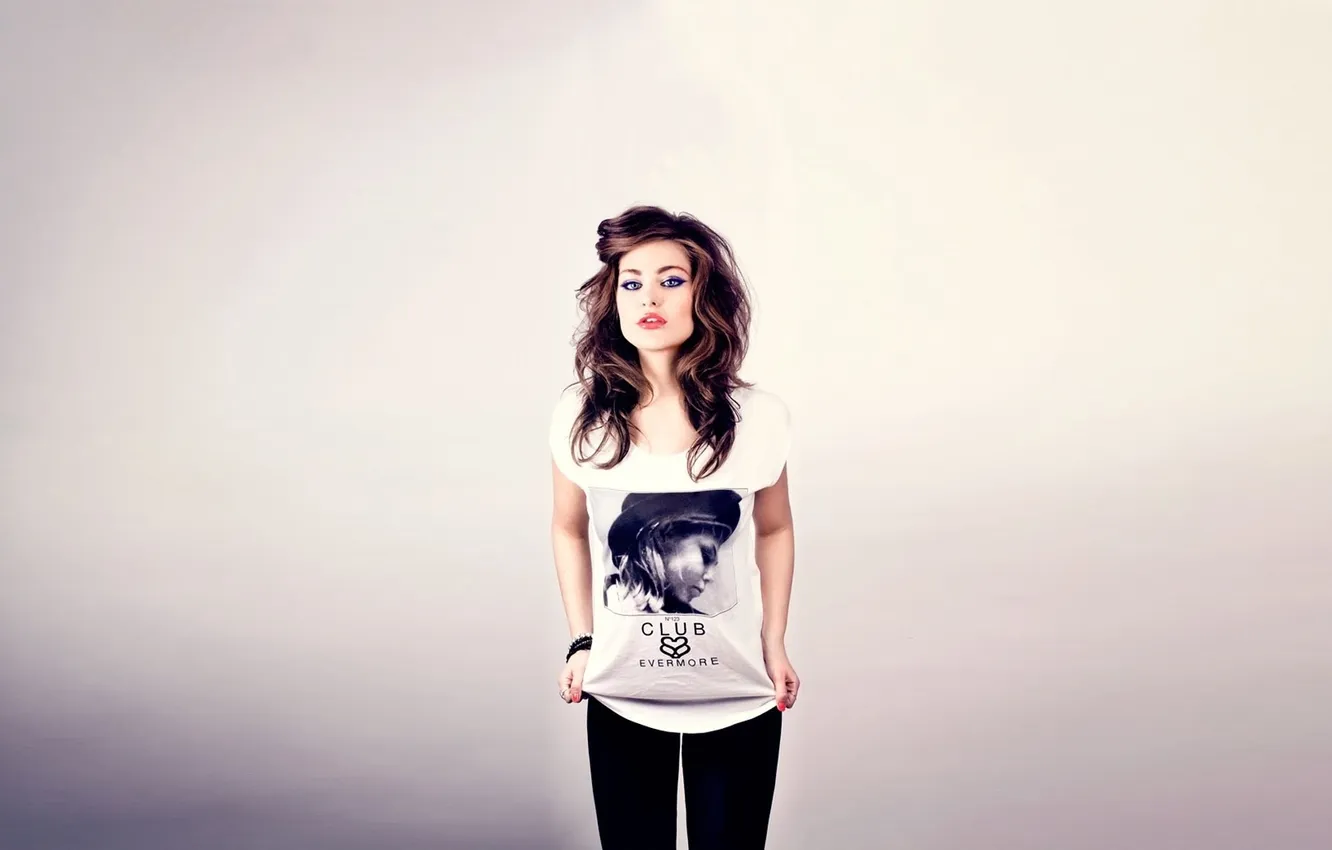 Photo wallpaper look, girl, the inscription, figure, t-shirt