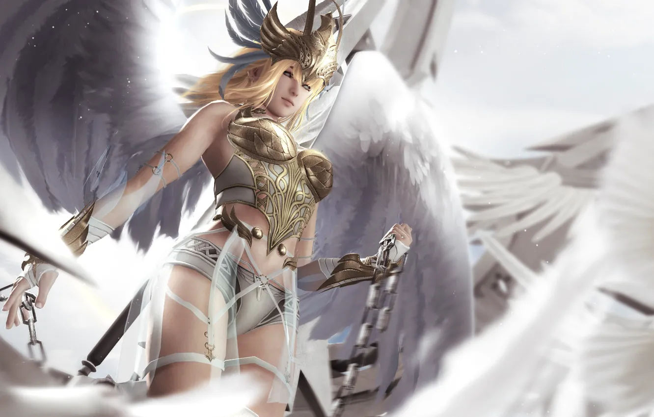 Photo wallpaper girl, angel, knight