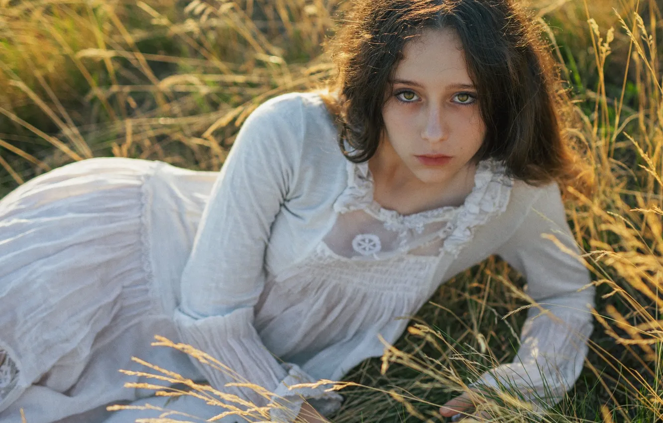 Photo wallpaper grass, green eyes, Darina, Evgeny Matveev