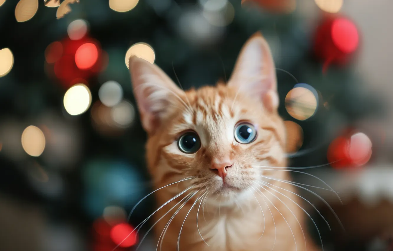 Photo wallpaper cat, cat, look, lights, pose, glare, new year, portrait