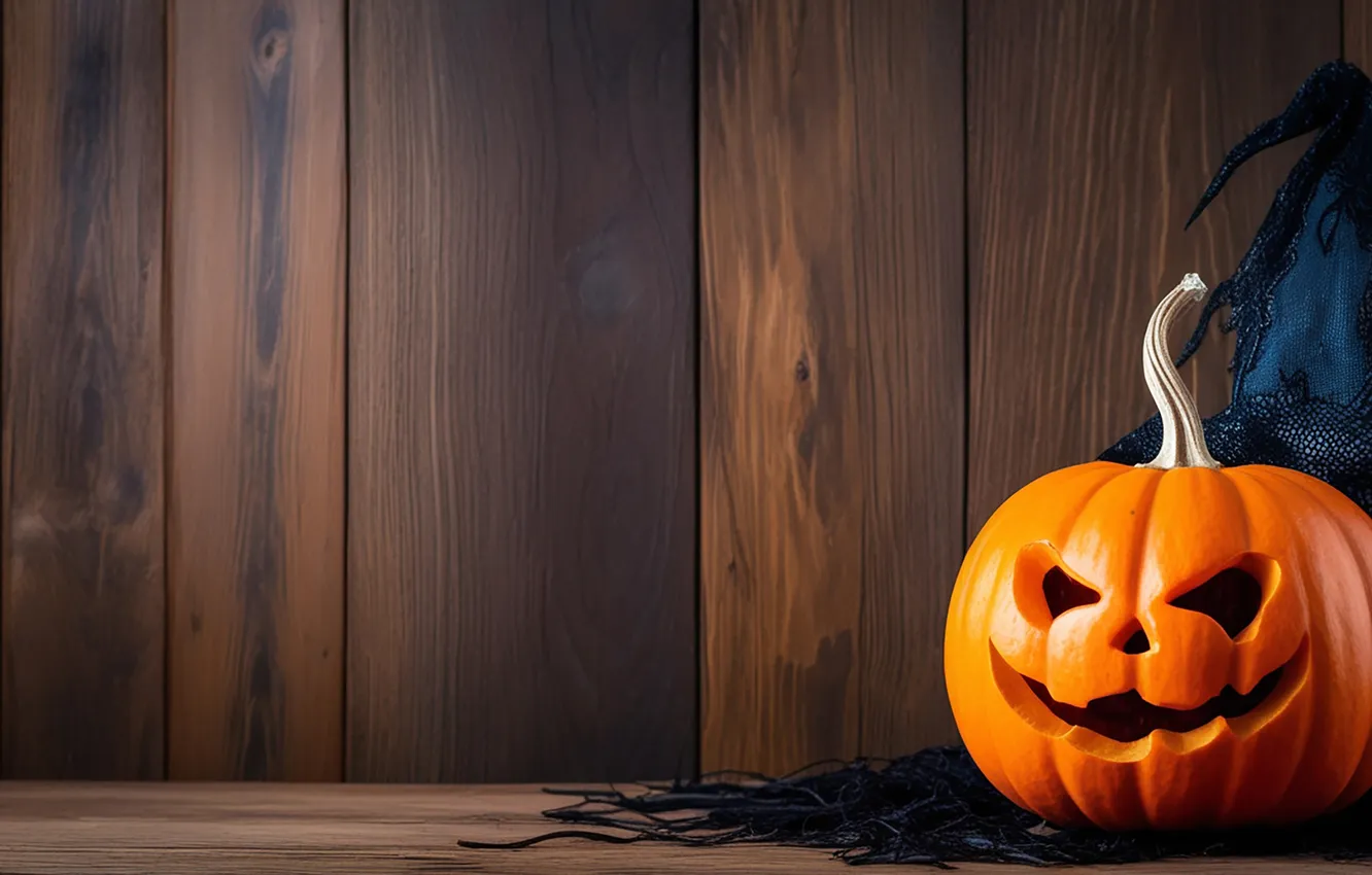 Photo wallpaper autumn, holiday, Board, hat, pumpkin, Halloween, Halloween, faces