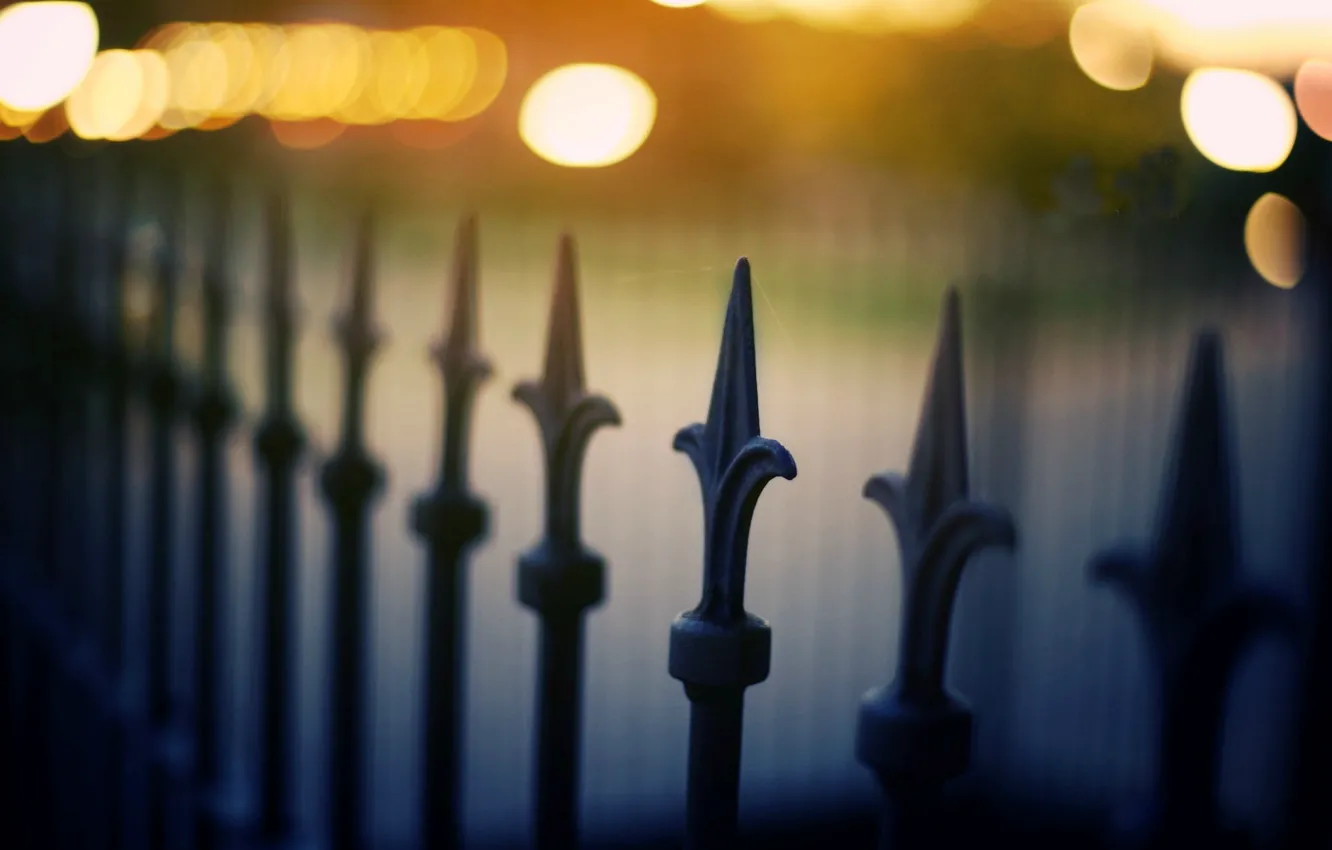 Photo wallpaper macro, the city, lights, background, widescreen, Wallpaper, the fence, blur