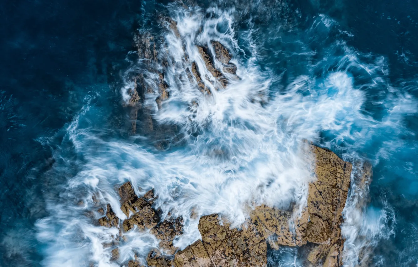 Photo wallpaper sea, wave, water, landscape, nature, rocks, the view from the top